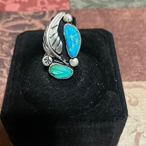 Vintage 925 Sterling silver ring, turquoise and malachite